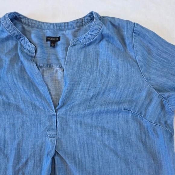 Talbots Blue Chambray Popover Tunic Womens L Large Mandarin V Neck Long Sleeve - Picture 4 of 8